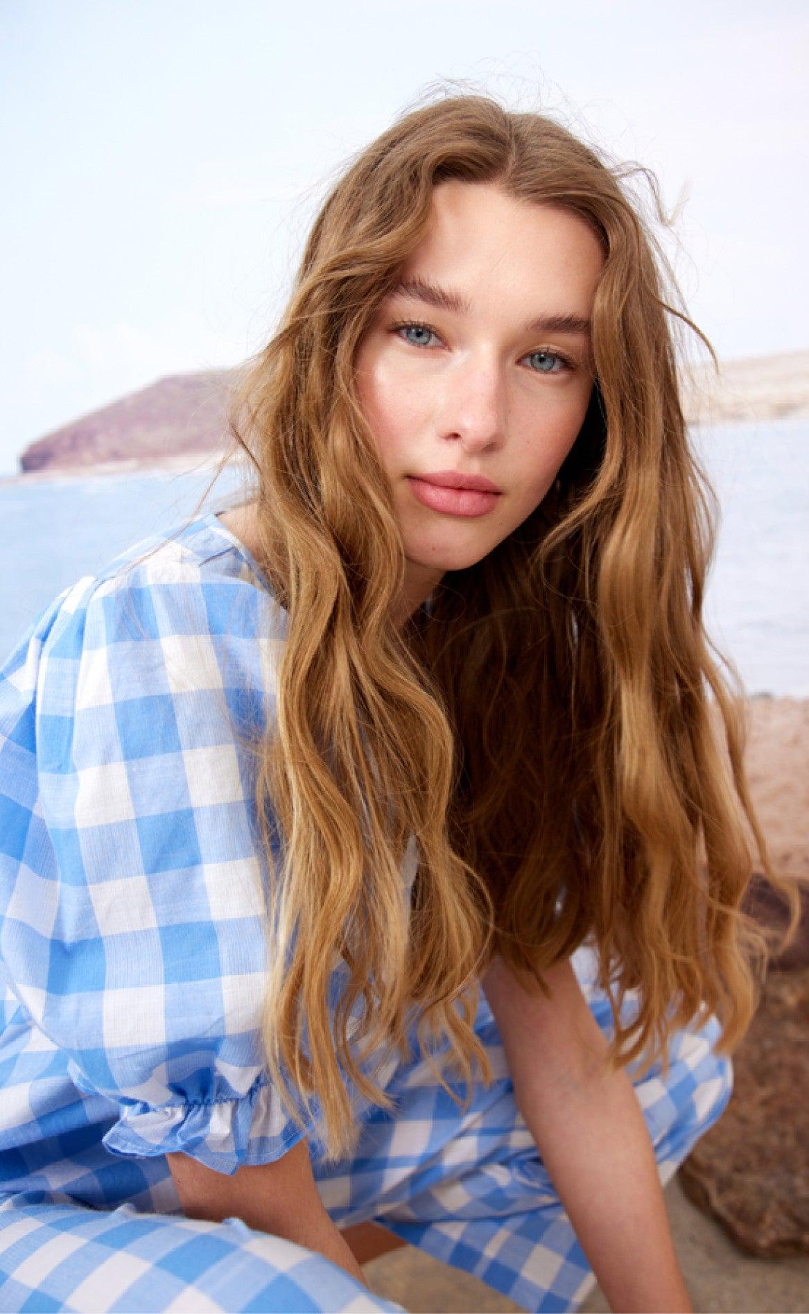 Hunkøn Top - Geira - Blue Checked