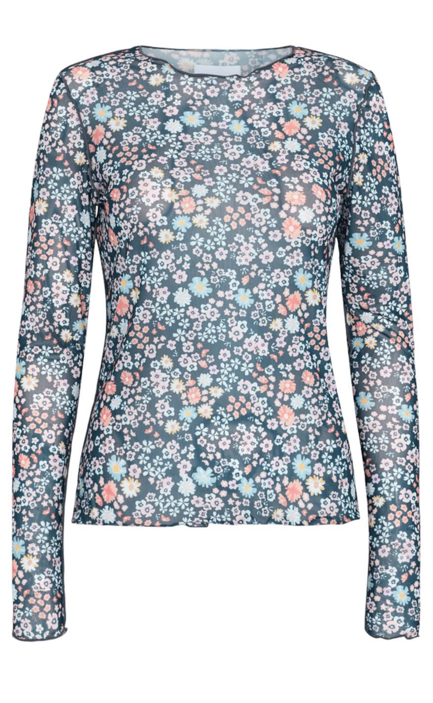 Liberte Bluse - Mesh - Dark Grey White Flower