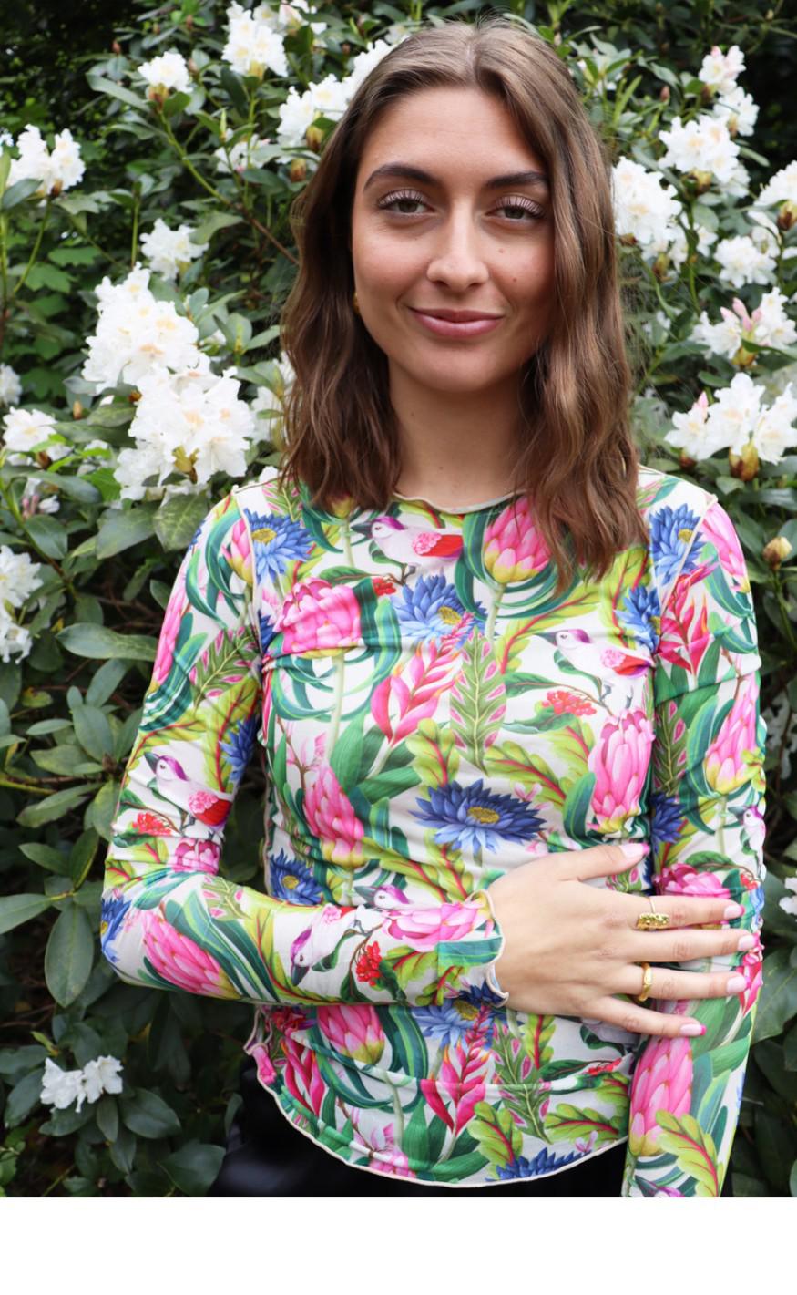 Liberte Bluse - Mesh - Flower Bird Sand
