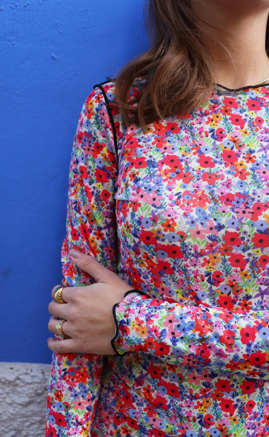 Liberte Bluse - Mesh - Red Flowers