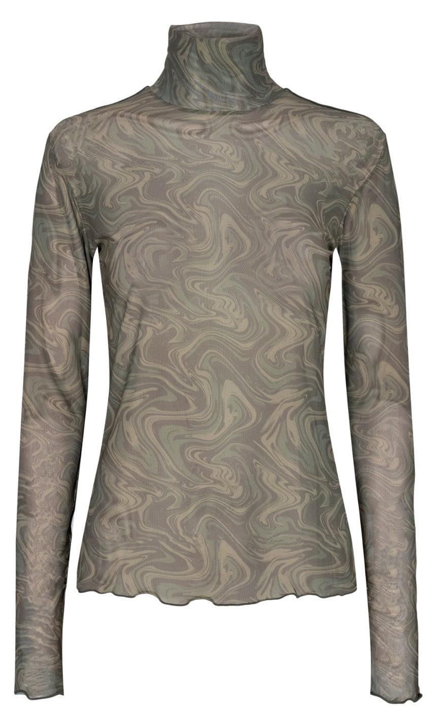 Liberte Highneck Bluse - Mesh - Army Twist