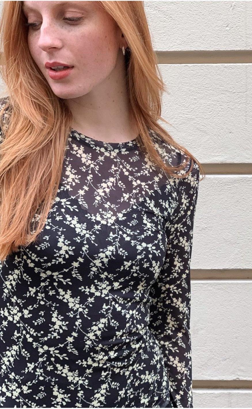 Neo Noir Bluse - Ella Flower - Yellow