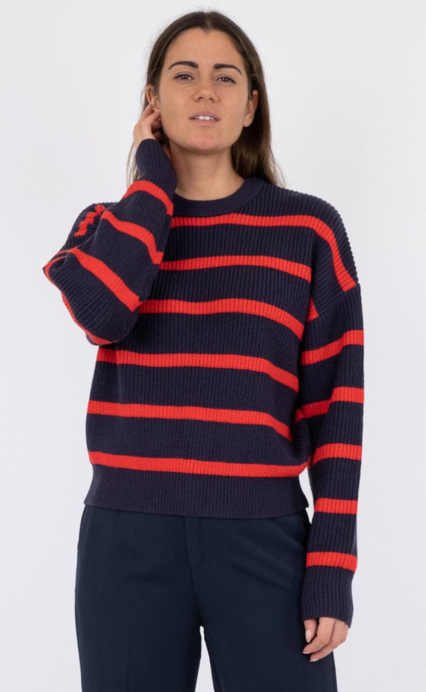 Neo Noir Bluse - Natalie stripe - Navy