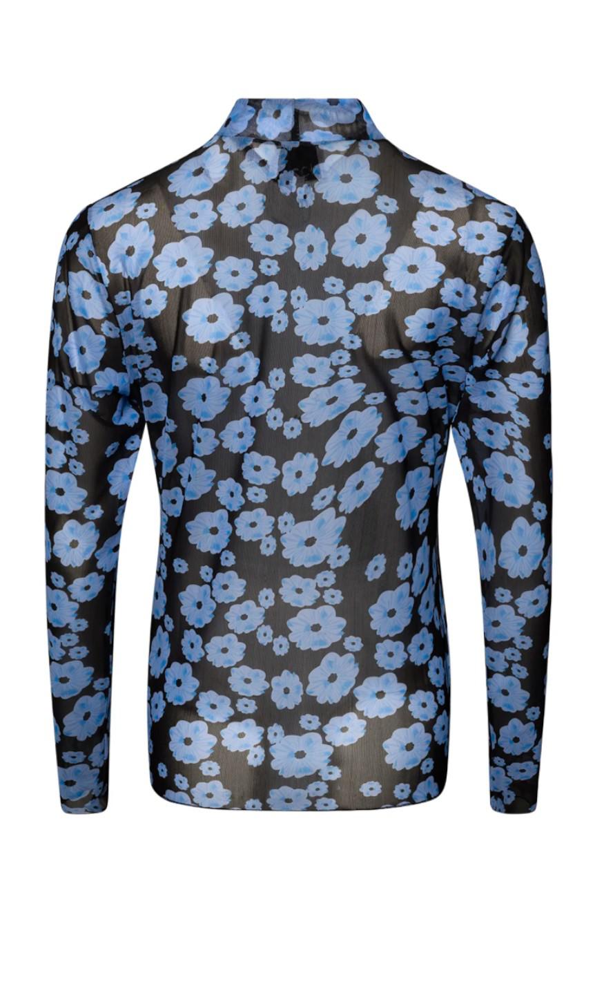 Noella Bluse - Eya Mesh - Black/Blue Flower