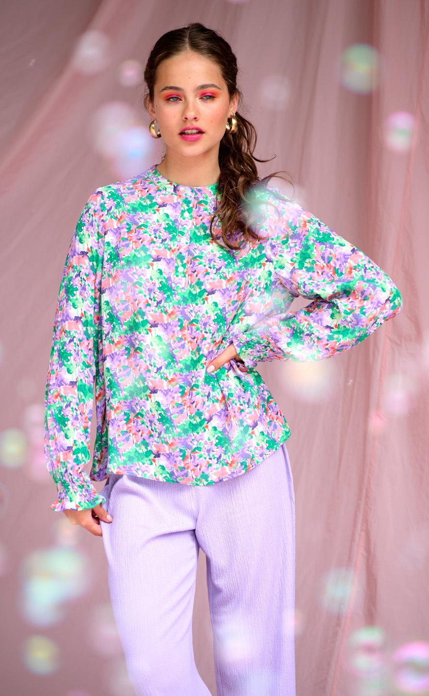 Noella Bluse - Miu - Lilac/Green Blurry Flower