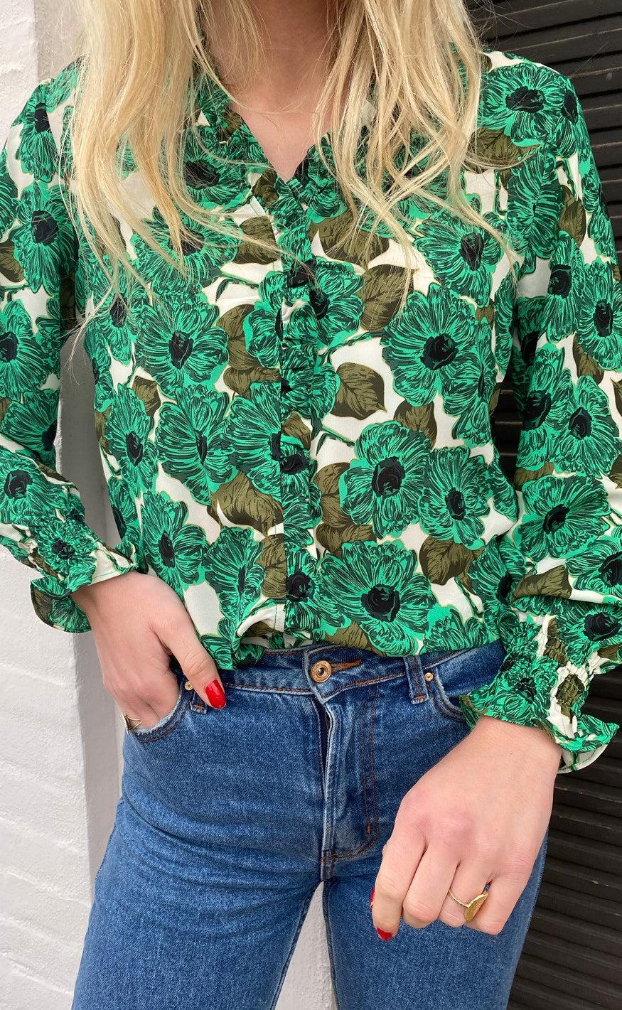 Say INA Copenhagen Bluse - Mali - Green Flower
